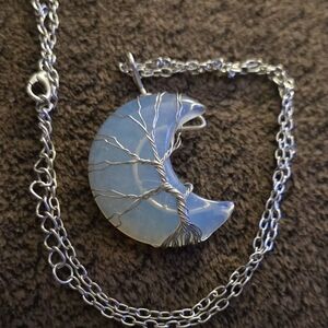 Opalite Tree of Life Crescent Moon Necklace